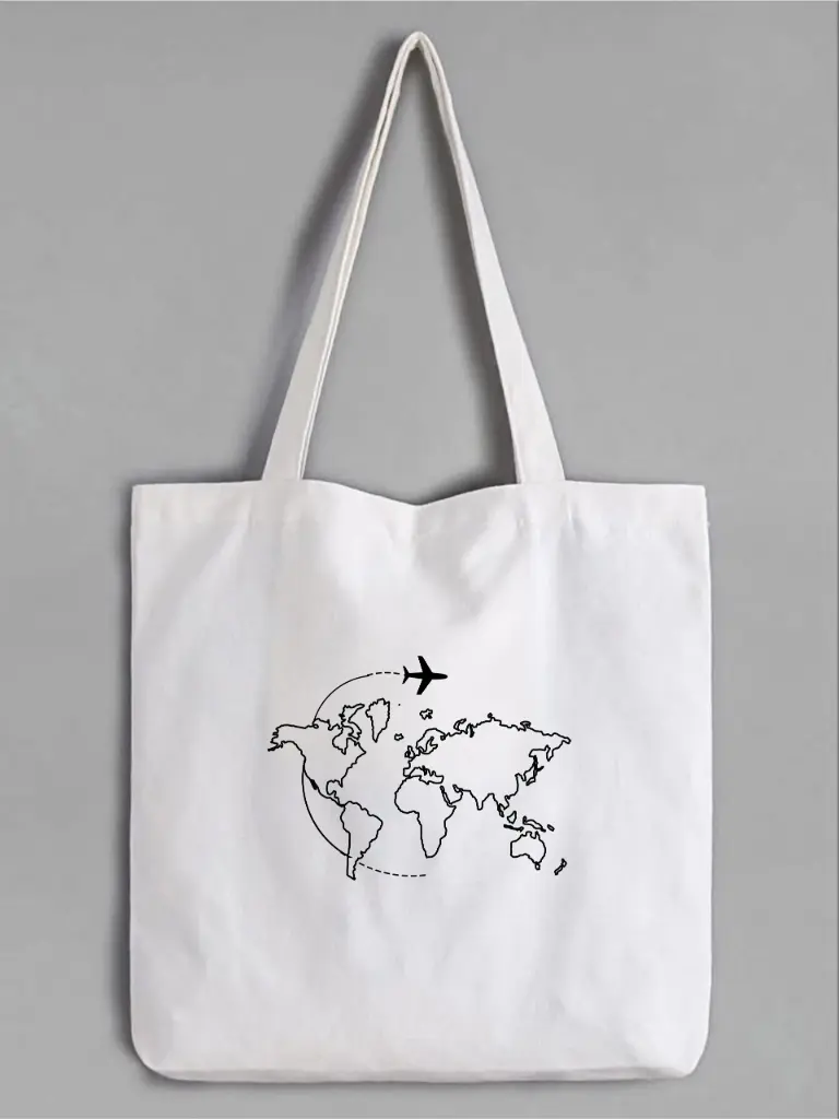 Wanderlust World Map Tote Bag – White