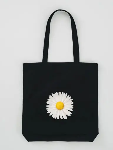 Elegant White Floral Tote Bag – Black 