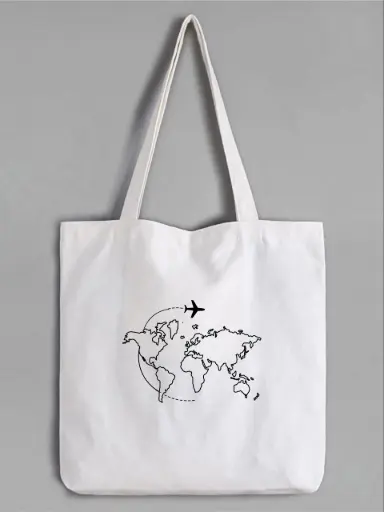 Wanderlust World Map Tote Bag – White